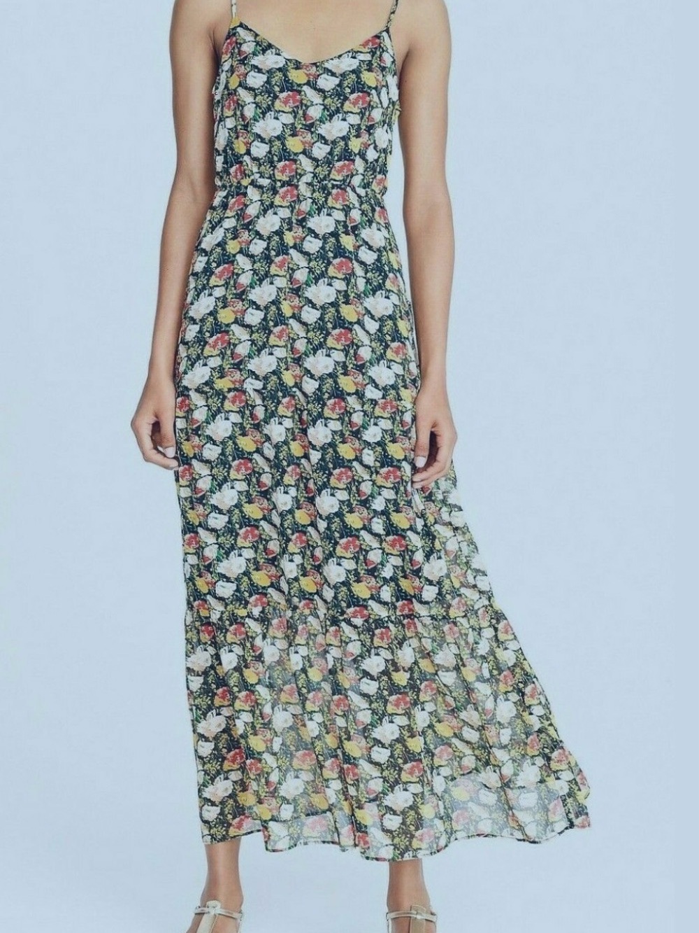 J.Crew Mercantile Women's Tiered Floral Maxi Dress Spaghetti Strap 10